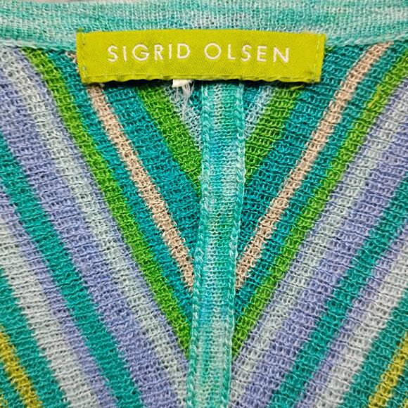Sigrid Olsen Fine Knit Tunic Top Size Large Long Sleeve Stripes Green Faux Wrap - Picture 6 of 6